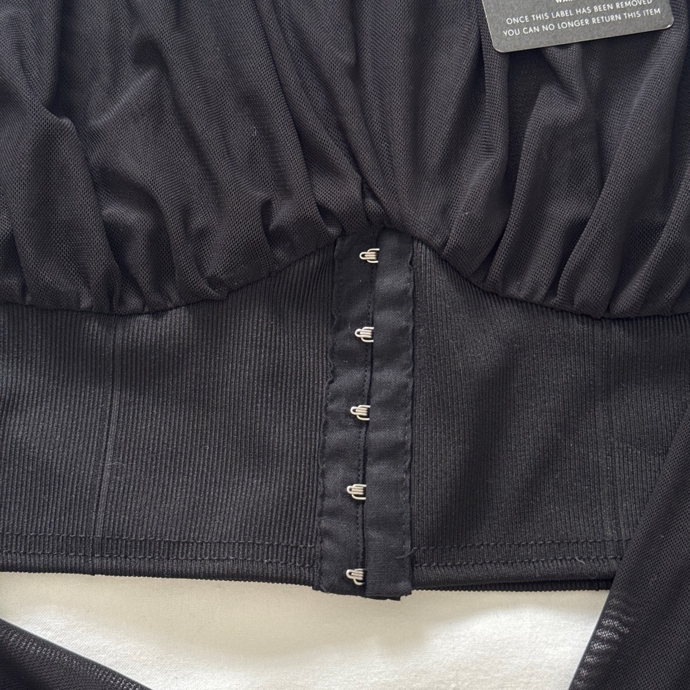 Black Mesh Bustier Ruffled Blouse - Picture 5 of 6